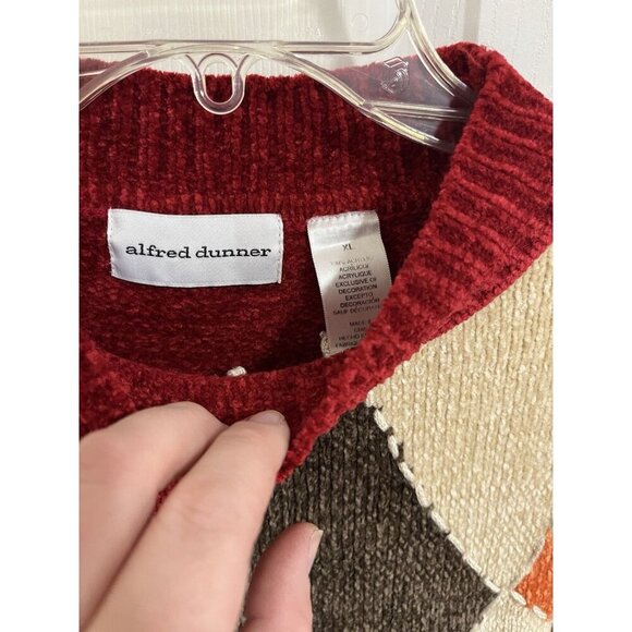 Alfred Dunner Women's XL Retro Chenille Patchwork Style Knit Sweater Red - Picture 3 of 4